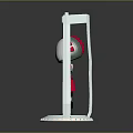 Red And White Robot Figure In White Frame Structure With Circular Base