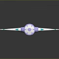 Futuristic Advanced Mechanical Weapon Design With Purple Teal Striped Wing Like Structure