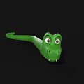 Cartoon Green Snake with Big Eyes Long Body Yellow Mouth White Teeth on Black Background