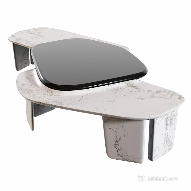 Modern Unique Shape Coffee Table With White Marble Surface And Black Top Design 3d model