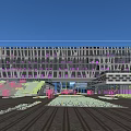 Modern Office Building With Unique Perforated Facade Plaza Lawn And Pedestrians