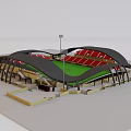 Architectural Sports Stadium Model With Red Seats Green Field And Black Roof
