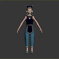 3D Modeled Woman Wearing Blue Top Blue Pants Hat Necklace Bracelets And Blue Shoes