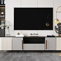 Modern Quyao TV Stand With Gray White Design Drawers Cabinets And Floor Lamp