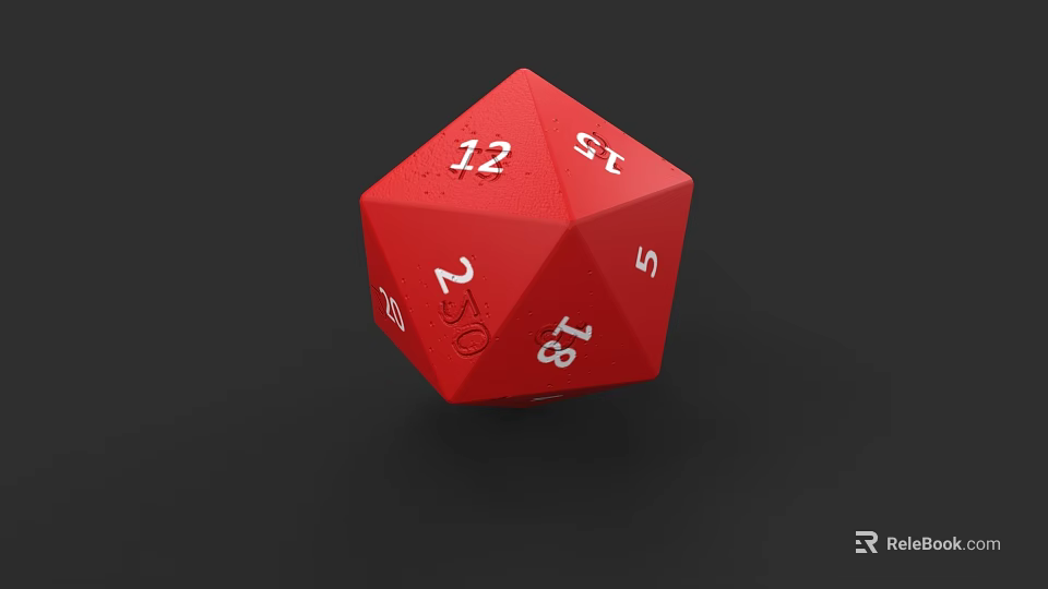Red Polyhedral Dice With Numbers 12 20 18 10 6 On Black Background 3d model 