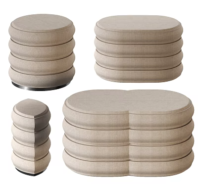 Beige Upholstered Ottoman with Round Oval Shapes and Layered Design for Modern Living Room 3d model