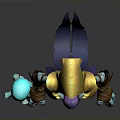 Woman Wizard Character With Blue Skin Golden Helmet Purple Robe And Skull Staff