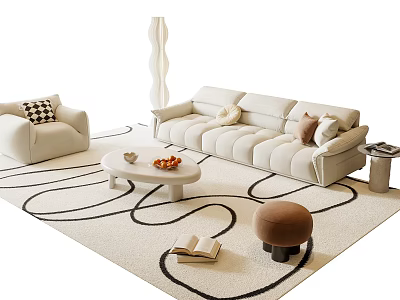 Modern Sofa and Coffee Table Set with Accent Chair Pillows and Decorative Living Room Rug 3d model