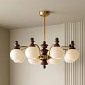 Vintage Chandelier With Brass Frame And White Glass Globe Lights In Minimalist Room