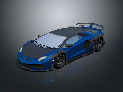Blue Supercar With Black Roof And Rear Spoiler Sleek Sporty Exterior Design 3d model
