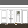 White Hinged Doors With Glass Panel And Golden Handles In Wooden Floor Room