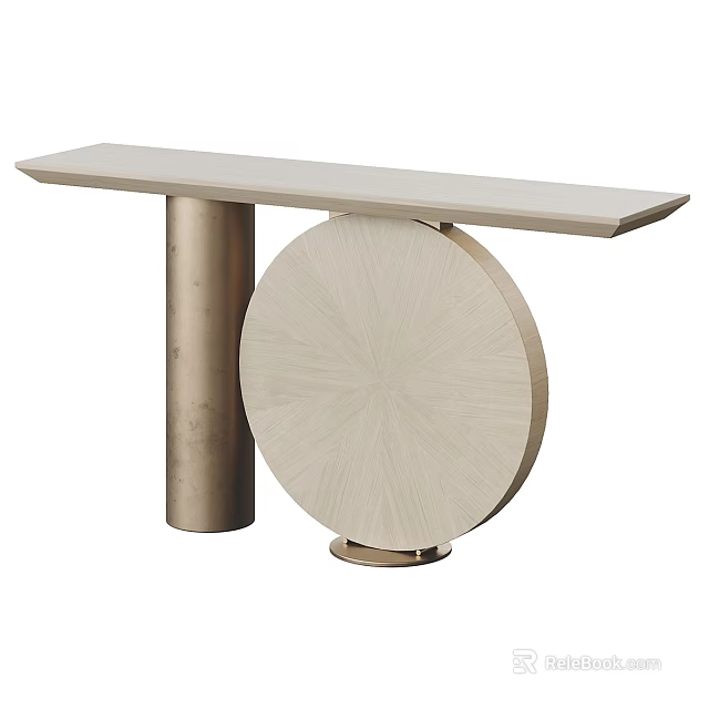 Modern Console Table With Light Beige Tabletop Cylindrical Pillar And Round Radiating Texture Panel 3d model 