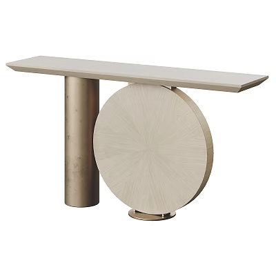 Modern Console Table With Light Beige Tabletop Cylindrical Pillar And Round Radiating Texture Panel 3d model