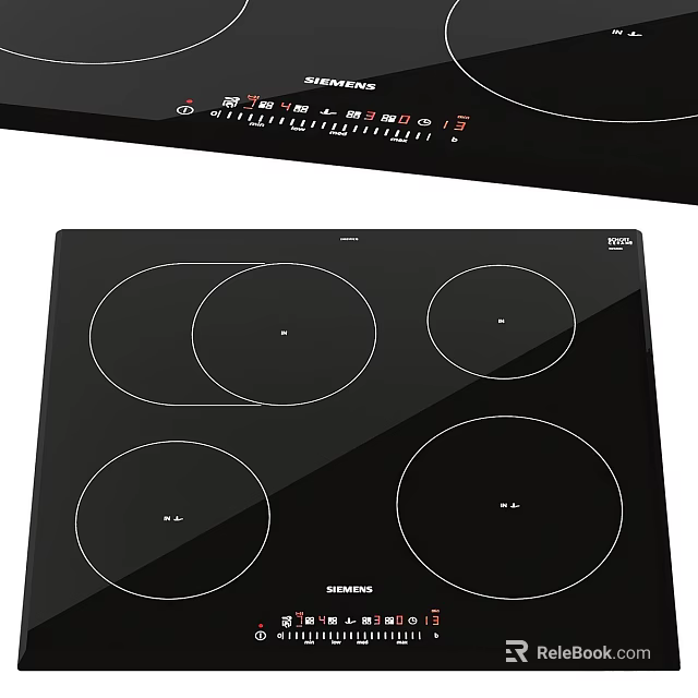 Modern Black Ceramic Glass Electric Cooktop Kitchen Appliance With Multiple Circular Heating Zones 3d model 