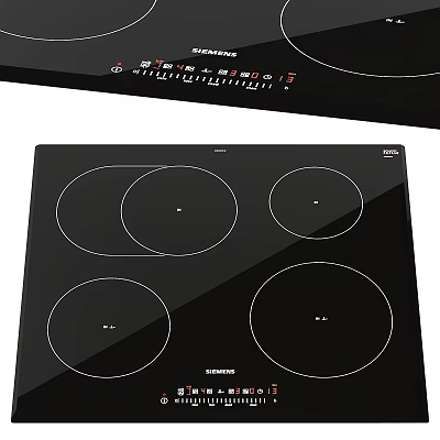 Modern Black Ceramic Glass Electric Cooktop Kitchen Appliance With Multiple Circular Heating Zones 3d model