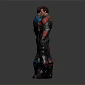 Character Action Figure Models Front Back Views With Black Blue Red Armored Suit Design
