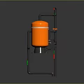 Industrial Fluid Handling System With Orange Tank Gray Pipes And Motor Pump