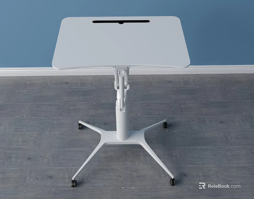 Modern White Adjustable Functional Desk With Square Top And Mobile Wheels 3d model