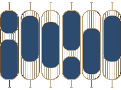 Elegant Room Divider With Gold Frame Blue Panels And Oval Vertical Stripes 3d model