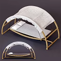 Outdoor Leisure Daybed Featuring Wooden Frame Arched White Canopy And White Pillows