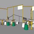 Modern Table and Chair Set With Green White Accents and Metal Frame Design