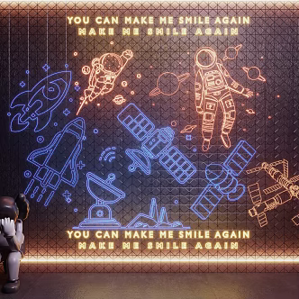 Astronaut Neon Spacecraft Rocket Spacecraft Decorative Lights Net Red Pushcard Photo Wall 3d model
