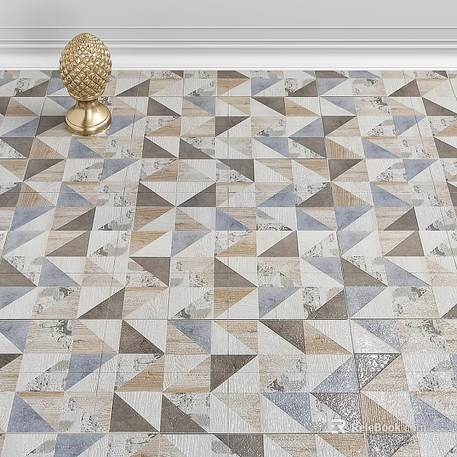 Geometric Tile Components With Triangular Patterns Neutral Tones And Golden Accent 3d model
