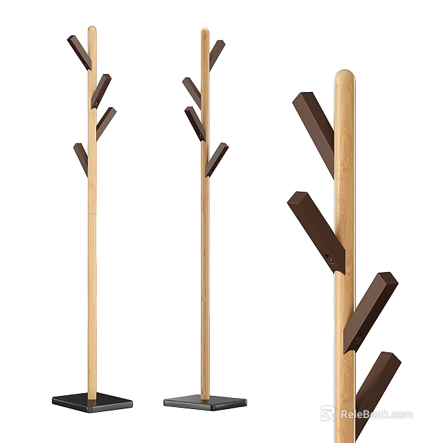 Modern Wooden Coat Rack With Multiple Hooks And Minimalist Standing Design 3d model