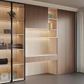 Modern Wooden Wardrobe With Glass Display Shelves And LED Lighting Design