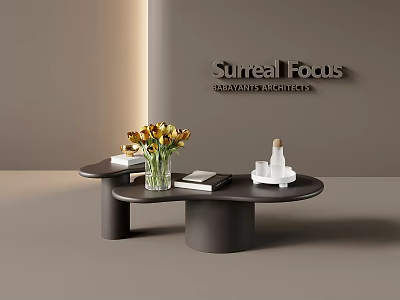 Modern Dark Brown Coffee Table With Yellow Flower Vase Books And Tray 3d model