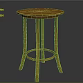 Round Orange Wooden Stool With Three Legs And Ring Shaped Crossbar For Home Furniture