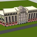 Modern Multi Story Commercial Complex With Glass Facade And Retail Storefronts 3d model