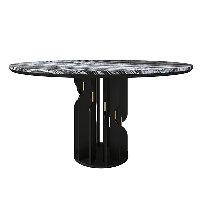 Modern Round Dining Table With Veined Marble Top And Black Gold Accent Base 3d model