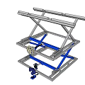 Mechanical Metal Frame Structure with Blue Components and Wheel Support Design 3d model
