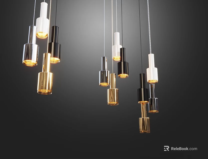 Modern Minimalist Pendant Lights With Black Gold White Hues And Warm Illumination 3d model 