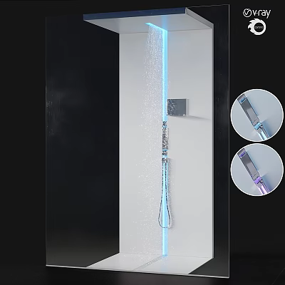 Contemporary Shower Sauna System With Rainfall Sprayer Control Panel And Handheld Shower Head 3d model