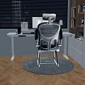 Modern Study Room Interior With Desk Computer Office Chair Bookshelf And Table Lamp