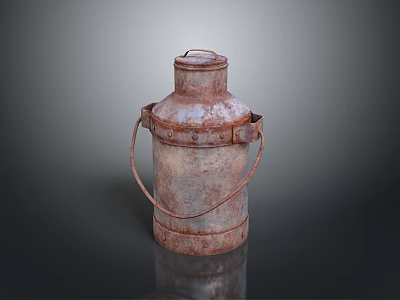 Rusty Metal Milk Can With Handle Lid Cylindrical Shape And Surface Rust Details 3d model