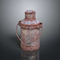 Rusty Metal Milk Can With Handle Lid Cylindrical Shape And Surface Rust Details