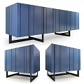 Sleek Modern Entryway Side Cabinet With Blue Finish Metal Frame And Vertical Slats Design