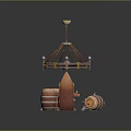 Vintage Rustic Furniture Collection With Wooden Barrels Table Bench And Hanging Chandelier