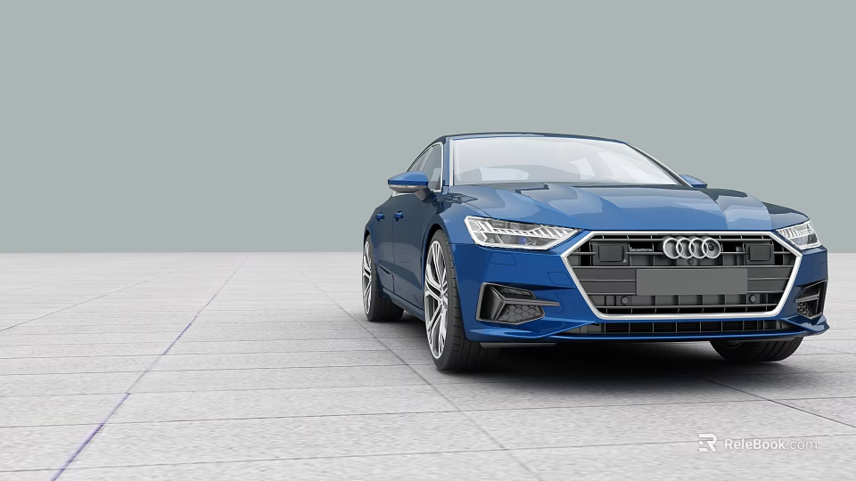 Blue Audi Sedan Car On Spacious Gray Ground With Modern Exterior Design 3d model 