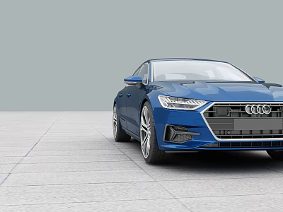 Blue Audi Sedan Car On Spacious Gray Ground With Modern Exterior Design 3d model