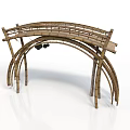 Ornamental Traditional Bamboo Bridge Structure With Curved Arches And Woven Railings