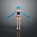 3D Fantasy Character With Blue Hair Blue Winged Arms Scaly Legs And Clawed Feet