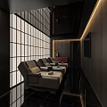 Elegant Modern SPA Sauna Interior With Comfortable Lounge Chairs Japanese Style Partitions And Soft Lighting