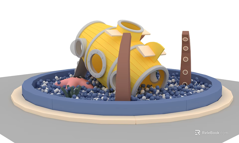 Highway Service Area Children's Playground With Yellow Tubular Structure Blue Ball Pool And Brown Pillars 3d model 