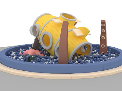 Highway Service Area Children's Playground With Yellow Tubular Structure Blue Ball Pool And Brown Pillars 3d model