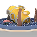 Highway Service Area Children's Playground With Yellow Tubular Structure Blue Ball Pool And Brown Pillars
