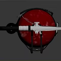 Red Fire Extinguisher With Black Straps Silver Nozzle Handle And Hose On Dark Surface